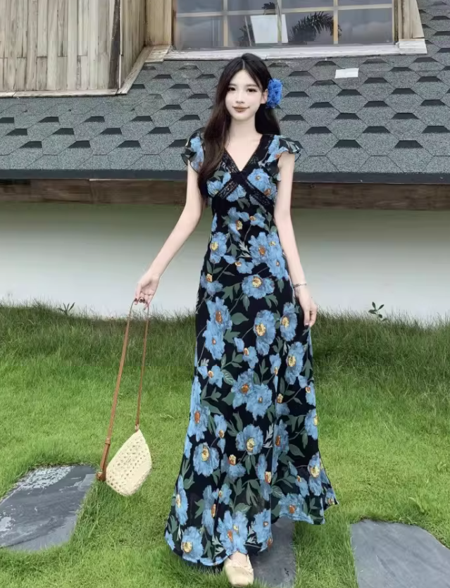 New Pretty French-style  Elegant Summer Women's Long Dress C7746