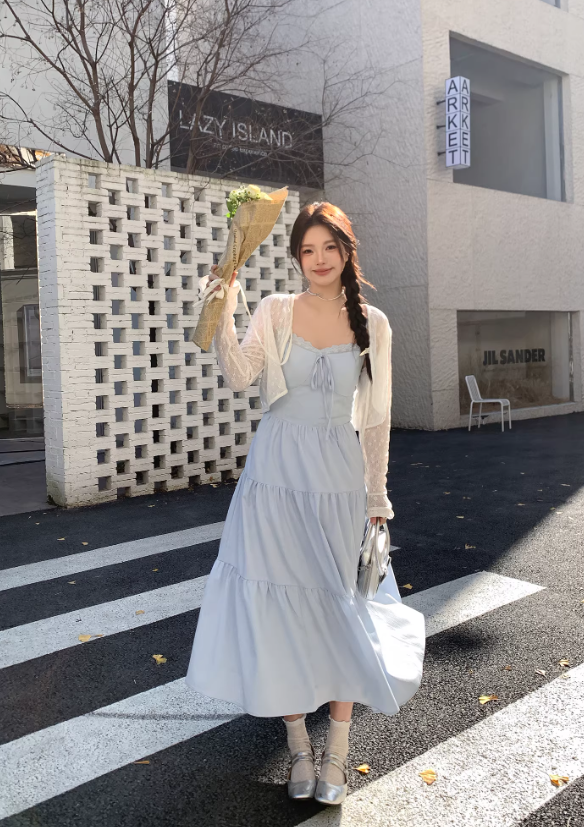 Nouvelle robe longue d'été élégante de style français pour femme C7801