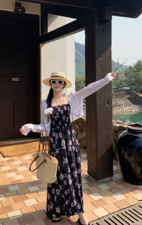 Nouvelle robe longue d'été élégante de style français pour femme C7630