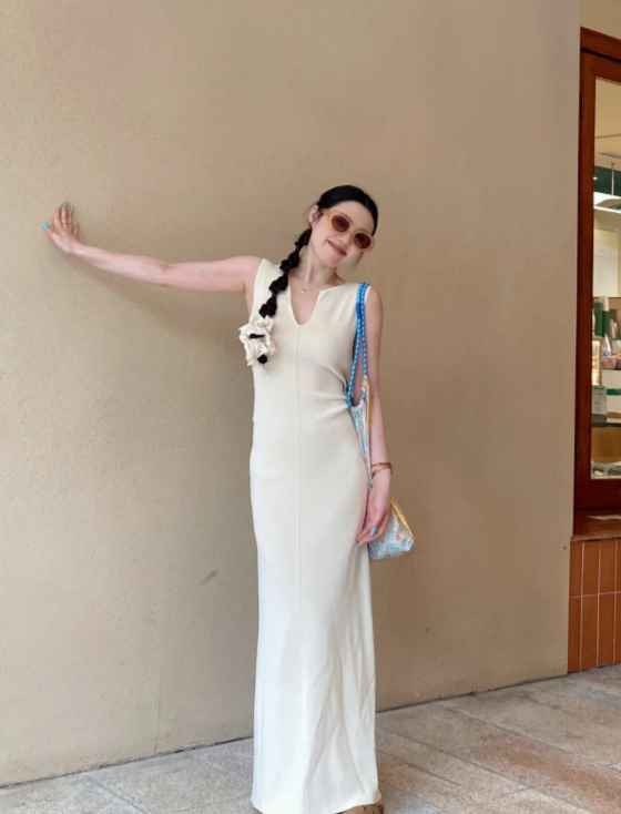 Nouvelle robe longue d'été élégante de style français pour femme C7634