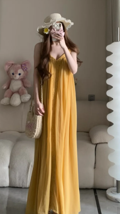 Nouvelle robe longue d'été élégante de style français pour femme C7647