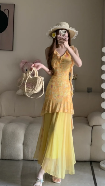 Nouvelle robe longue d'été élégante de style français pour femme C7648