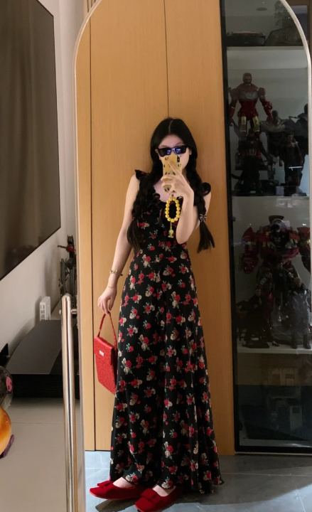 Nouvelle robe longue d'été élégante de style français pour femme C7656