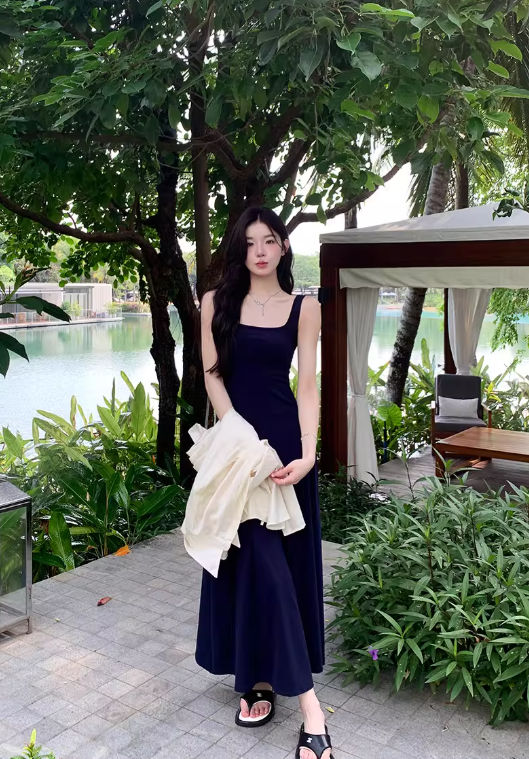 Nouvelle robe longue d'été élégante de style français pour femme C7757