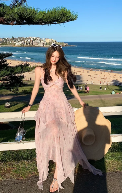 Nouvelle robe longue d'été élégante de style français pour femme C7605