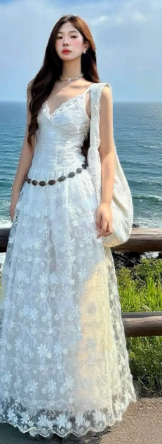 Nouvelle robe longue d'été élégante de style français pour femme C7664