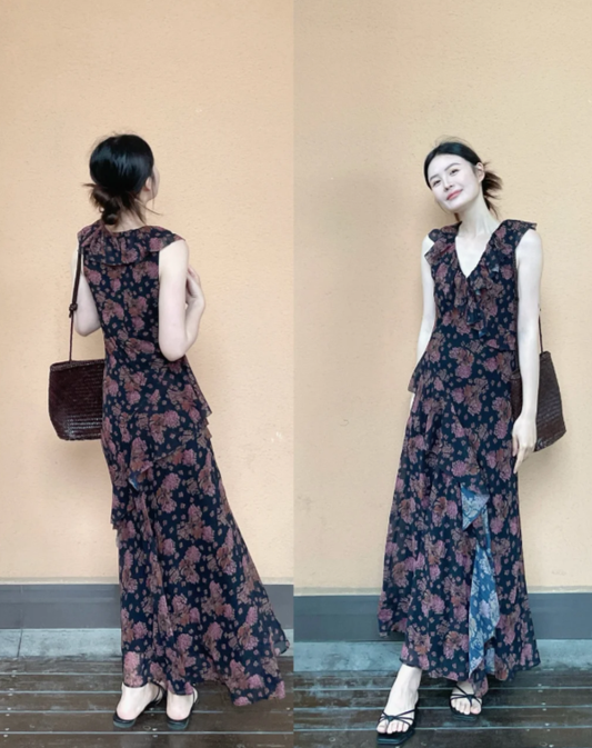 Nouvelle robe longue d'été élégante de style français pour femme C7965