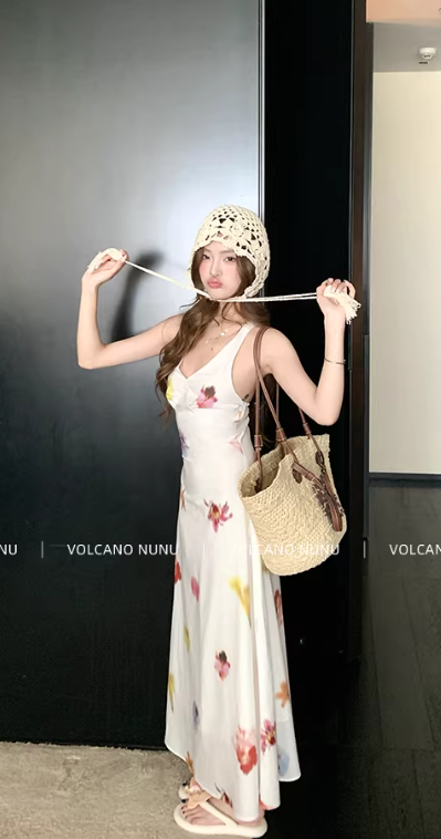 Nouvelle robe longue d'été élégante de style français pour femme C7768