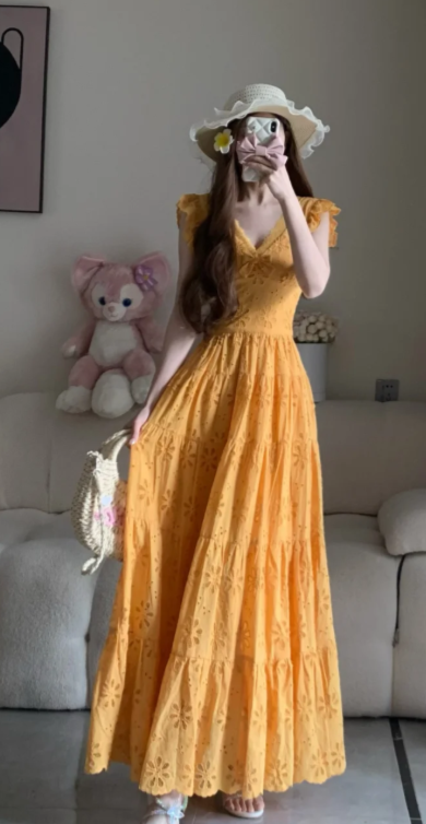 Nouvelle robe longue d'été élégante de style français pour femme C7669