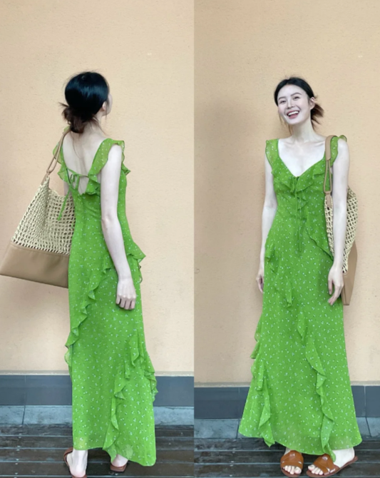 Nouvelle robe longue d'été élégante de style français pour femme C7970