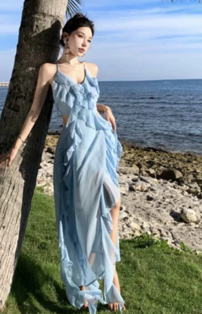 Nouvelle robe longue d'été élégante de style français pour femme C7670