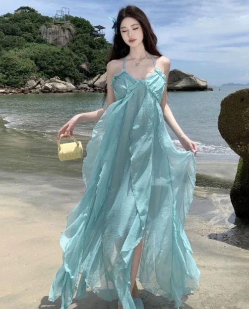 Nouvelle robe longue d'été élégante de style français pour femme C7671