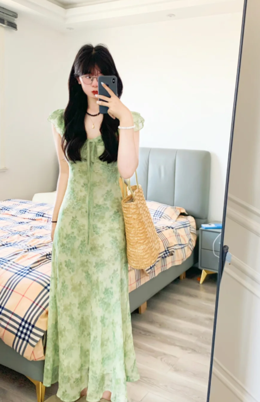 Nouvelle robe longue d'été élégante de style français pour femme C7574