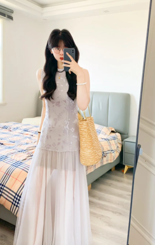 Nouvelle robe longue d'été élégante de style français pour femme C7575