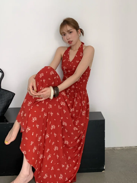 Nouvelle robe longue d'été élégante de style français pour femme C7678