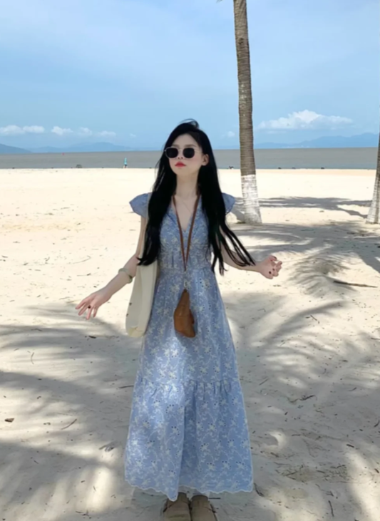 New Pretty French-style  Elegant Summer Women's Long Dress C7907