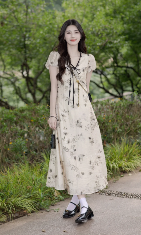New Pretty French-style  Elegant Summer Women's Long Dress C7881