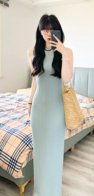 Nouvelle robe longue d'été élégante de style français pour femme C7583