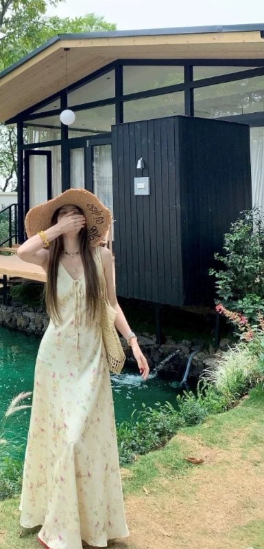 Nouvelle robe longue d'été élégante de style français pour femme C7984