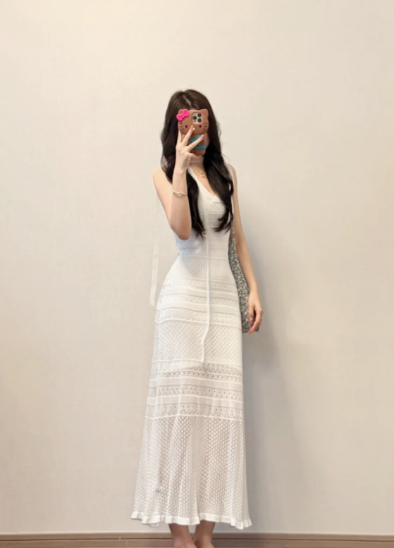 Nouvelle robe longue d'été élégante de style français pour femme C7585