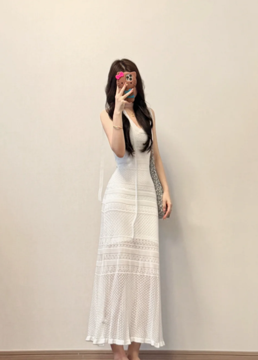 Nouvelle robe longue d'été élégante de style français pour femme C7585