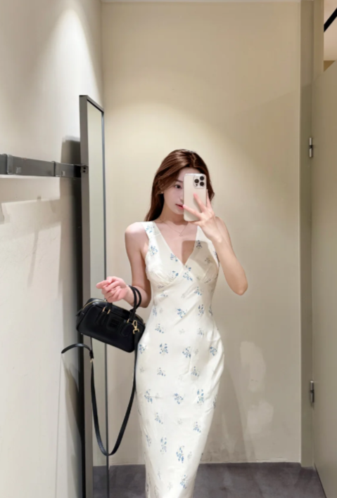 Nouvelle robe longue d'été élégante de style français pour femme C7985