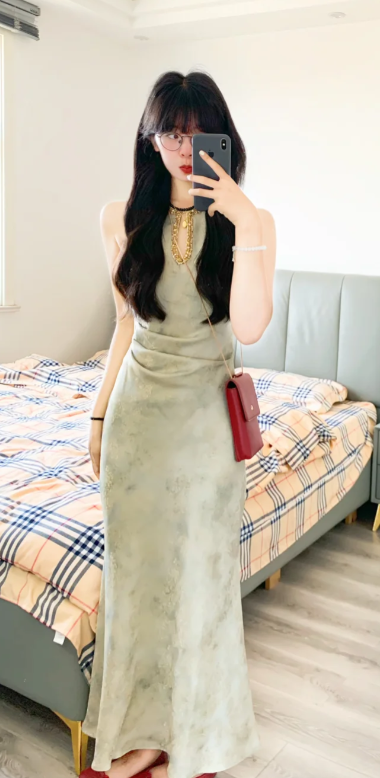 Nouvelle robe longue d'été élégante de style français pour femme C7586