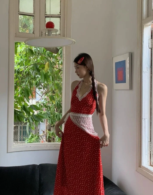 Nouvelle robe longue d'été élégante de style français pour femme C7989