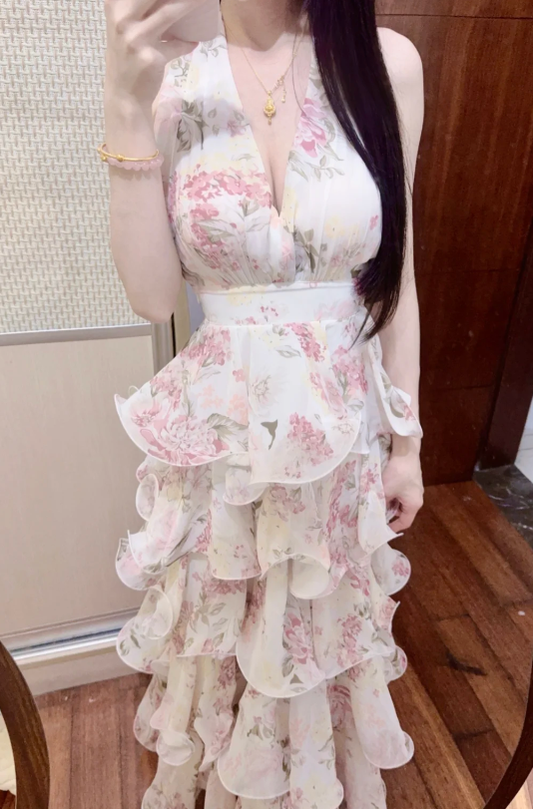 New Pretty French-style  Elegant Summer Women's Long Dress C7808