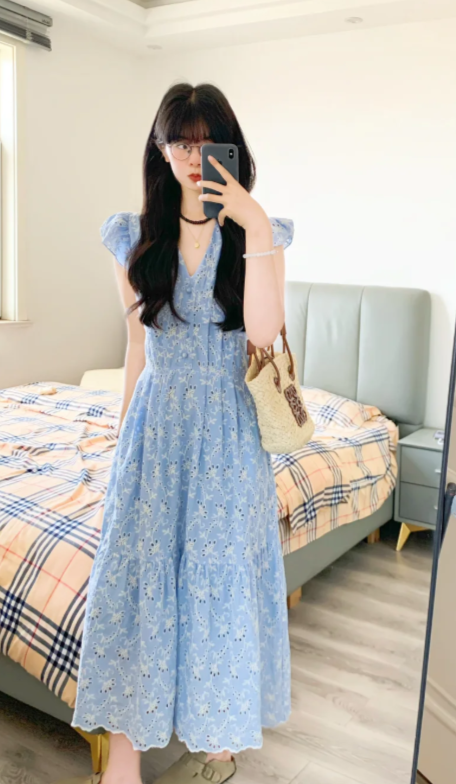 Nouvelle robe longue d'été élégante de style français pour femme C7599