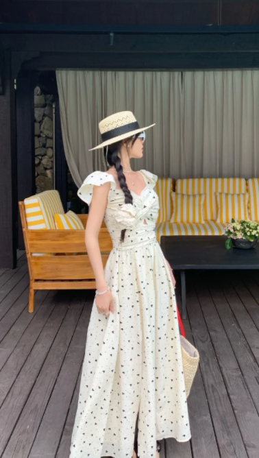 Nouvelle robe longue d'été élégante de style français pour femme C7609