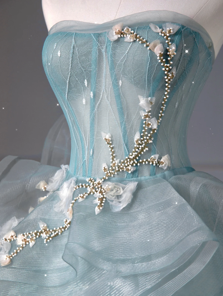 Pretty Ball Gown Sweetheart Tulle Green Long Evening Dress Prom Dresses With Ruffles C3454