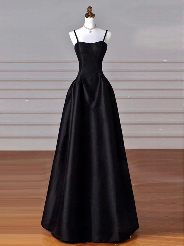 Elegant Black A-Line Satin Long Prom Dress Long Prom Dress B531