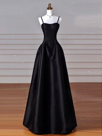 Elegant Black A-Line Satin Long Prom Dress Long Prom Dress B531