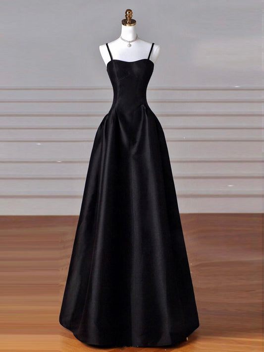 Robe de bal longue en satin noir élégante ligne a Robe de bal longue B531