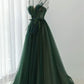 Ball Gown Spaghetti Straps Floor Length Dark Green Long Prom Dresses B008