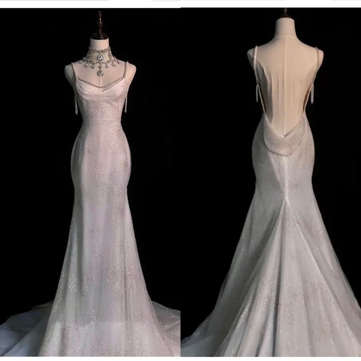 Fairytale Mermaid Wedding Dresses Glittering Straps Backless Wedding Dress C307