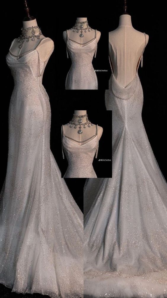 Fairytale Mermaid Wedding Dresses Glittering Straps Backless Wedding Dress C307