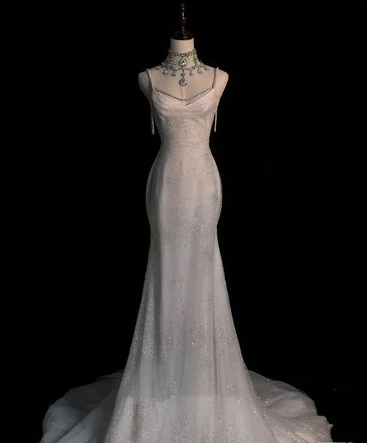 Fairytale Mermaid Wedding Dresses Glittering Straps Backless Wedding Dress C307