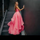 Pretty Light Pink A Line Strapless Organza Prom Dress Long Prom Dresses C2673