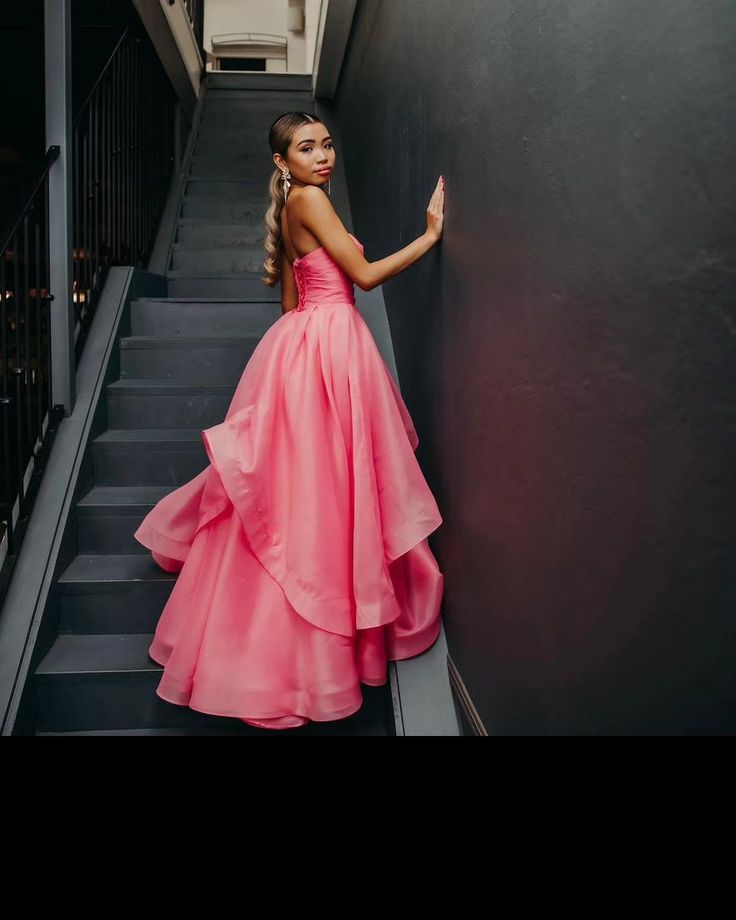 Pretty Light Pink A Line Strapless Organza Prom Dress Long Prom Dresses C2673