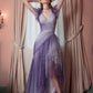 Sexy Mermaid Spaghetti Straps Tulle Grape And White Long Prom Dress C1217