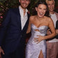 Sexy Mermaid Strapless Sequin Long Silver Slit Prom Dresses Evening Dress C2817
