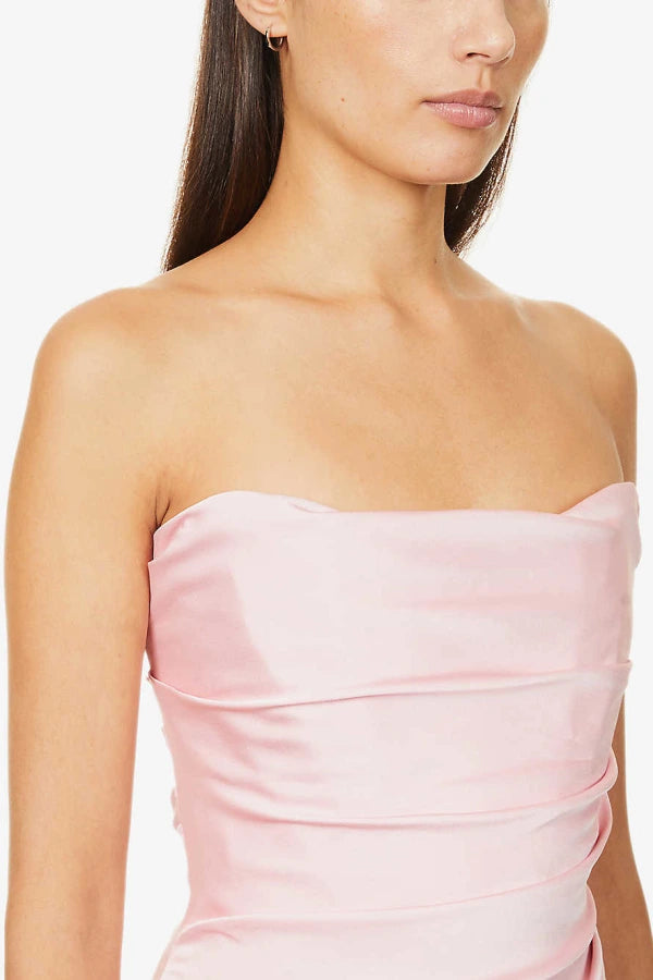 Simple Sheath Strapless Pink Short Tight Homecoming Dresses With Ruffles C1738