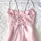 Robe de soirée vintage à bretelles spaghetti en ligne A des années 90, rose, avec dentelle, C3033