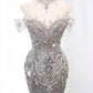 Robe de mariée longue sirène élégante, épaules dénudées, paillettes, C332