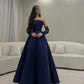 Modest Ball Gown Navy Blue Strapless With Long Sleeves Prom Dresses Long Evening Dress C2853