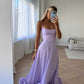 Robe de soirée vintage en satin lilas à bretelles spaghetti et volants, robe de bal BD2492