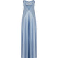 Robe de soirée longue en satin bleu ciel clair à bretelles trapèze C3142