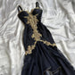 Elegant High Low Straps Black Chiffon Lace Prom Dresses Ruffles Evening Dress C2783